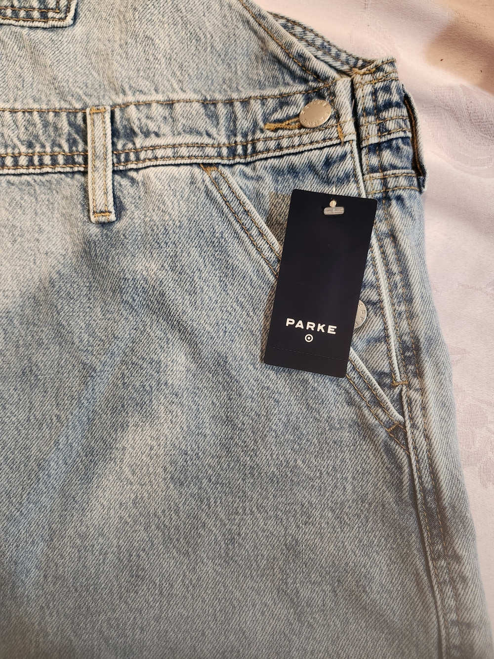 PARKE X TARGET LARGE Light Blue Denim Short Overalls - Women's Jeans - Picture 3 of 5